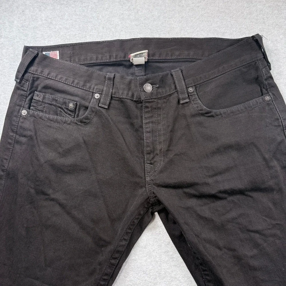 True Religion Straight Leg Bobby Jeans Mens 40 Black Raw Hem Made in USA Denim